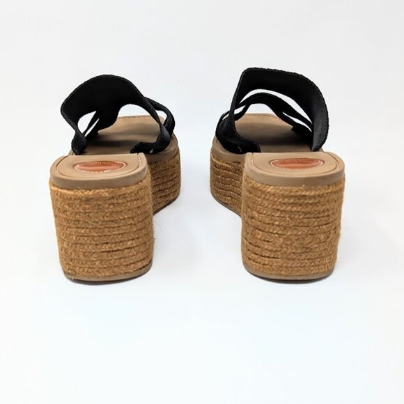 CHLOÉ Woody Wedge Espadrille Platform Sandal Black Canvas Logo Strap EU 41 US 11 - Picture 5 of 9